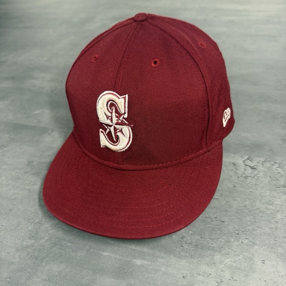 Vintage Seattle Mariners Hat New Era Cap 7 5/8 Burgundy Maroon 100% Wool Y2K Era - Picture 1 of 8